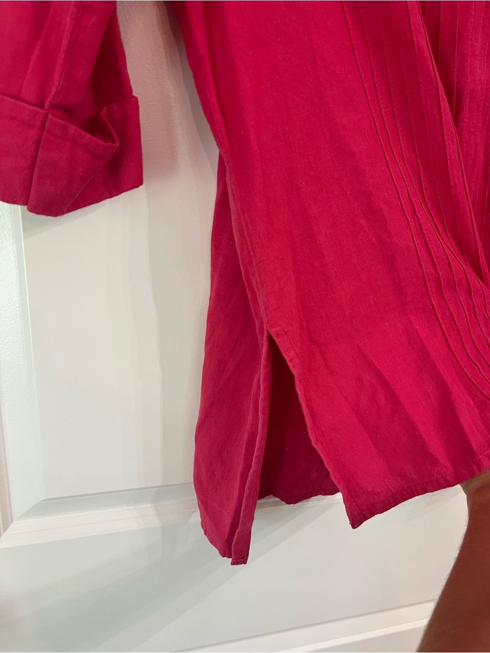 V-Neck Fuchsia Pintuck Tunic with Embellished Trim Sz Large Pink with Sequins - Picture 6 of 7